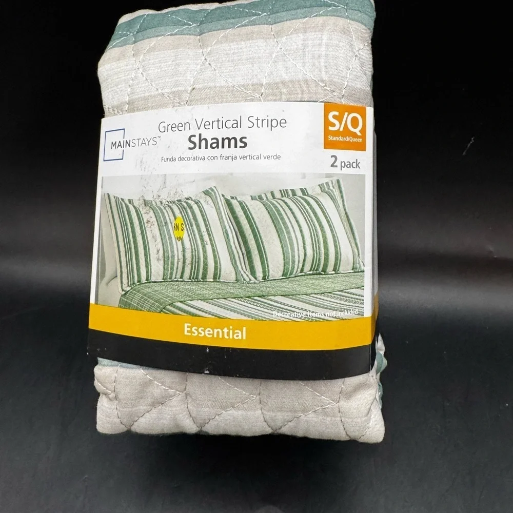 Mainstays Quilted Pillow Sham S/Q Green Vertical Stripes Essential 24